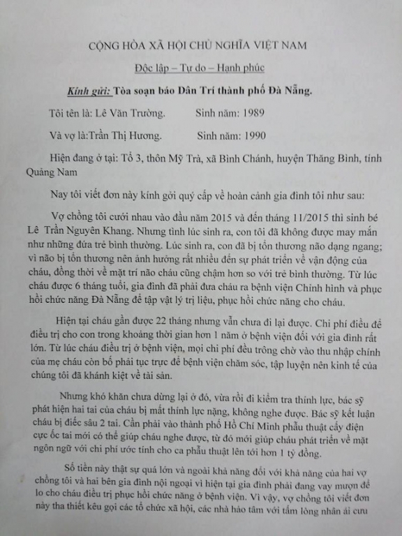 Xót thương cháu bé 2 tuổi bị tổn thương não và mất thính lực nặng