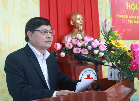 Phó bí thư Thường trực Tỉnh ủy, Chủ tịch danh dự Hội Chữ thập đỏ Tỉnh Phạm Minh Tấn phát biểu tại Hội nghị