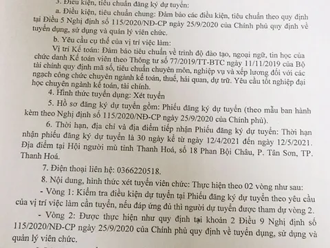 Hội Người mù tỉnh Thanh Hóa: Thông báo tuyển dụng viên chức
