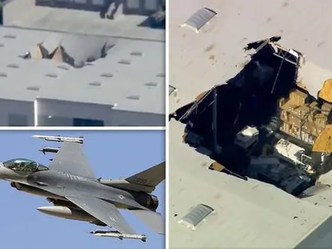 Tiêm kích F-16 đâm thủng nóc nhà kho ở Mỹ