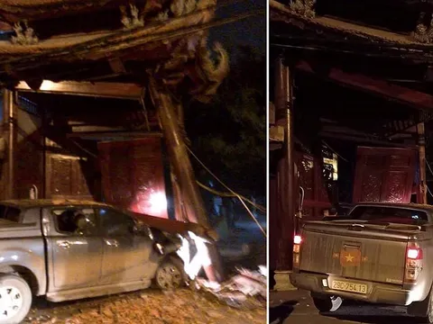 Tài xế say xỉn lái xe tông đổ cổng chùa tại Hà Nội