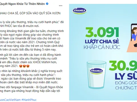 Quỹ sữa Vươn cao Việt Nam khởi động năm 2021 với '31.000 ly sữa yêu thương' từ cộng đồng
