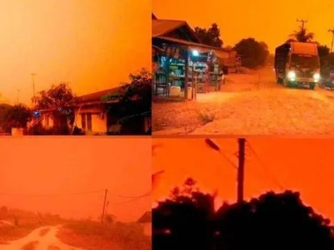 Bầu trời Indonesia chuyển màu đỏ do khói bụi từ cháy rừng