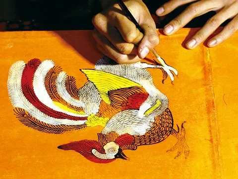 Khám phá tranh dân gian Kim Hoàng tại không gian phố đi bộ