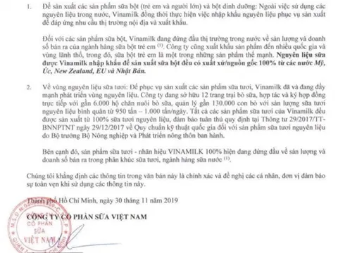 Vinamilk thông tin về nguồn nguyên liệu để sản xuất sữa