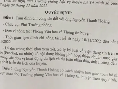 Cần Thơ: Lãnh đạo phòng văn hóa bị tạm đình chỉ vì đăng tin "thiếu chuẩn mực" lên Facebook