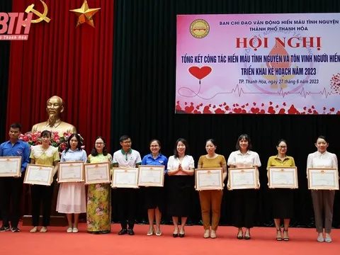 TP Thanh Hóa tôn vinh 23 tập thể, cá nhân có thành tích trong công tác hiến máu tình nguyện năm 2022
