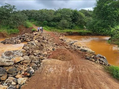 Hàng trăm hộ dân ở Bình Phước bị cô lập do mưa lũ cuốn trôi đường