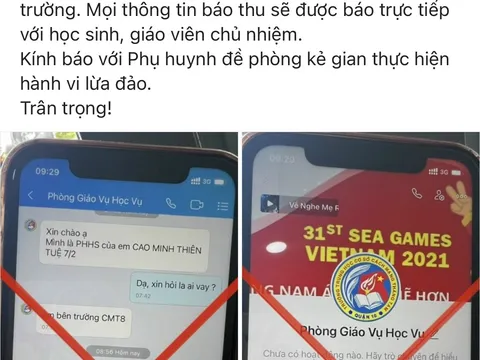 Xuất hiện đối tượng mạo danh nhà trường chiếm đoạt tiền của phụ huynh
