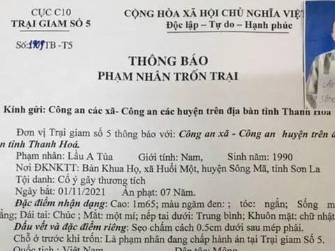 Truy tìm phạm nhân vượt ngục trốn trại giam số 5 ở Thanh Hóa