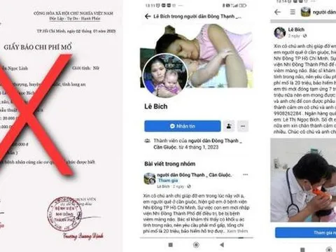 Giả mạo giấy tờ của Bệnh viện Nhi Đồng TP Hồ Chí Minh để kêu gọi giúp đỡ