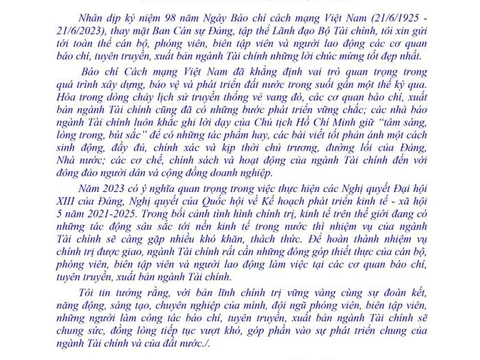 Bộ trưởng Hồ Đức Phớc gửi Thư chúc mừng nhân Ngày Báo chí Cách mạng Việt Nam