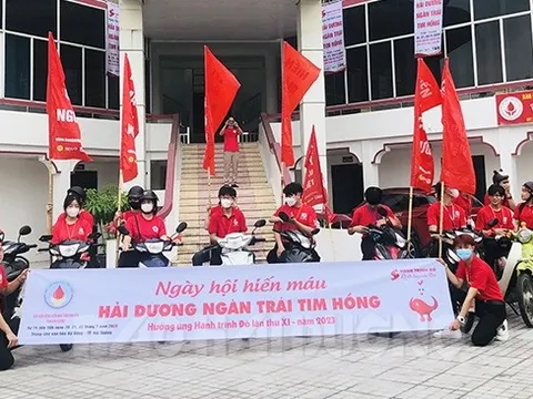 Diễu hành tuyên truyền Ngày hội hiến máu Hải Dương ngàn trái tim hồng