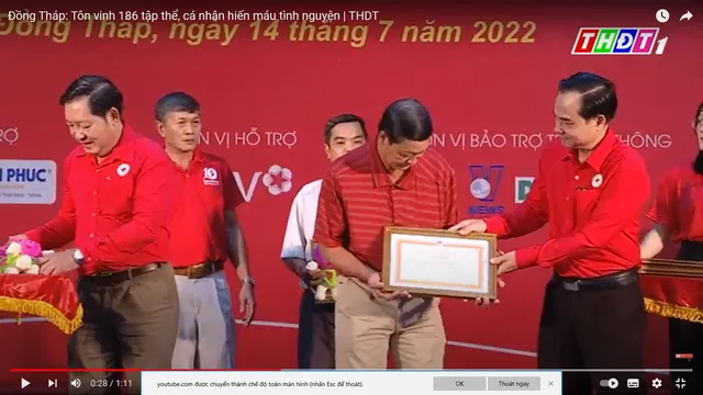 Đồng Tháp: Tôn vinh 186 tập thể, cá nhân hiến máu tình nguyện